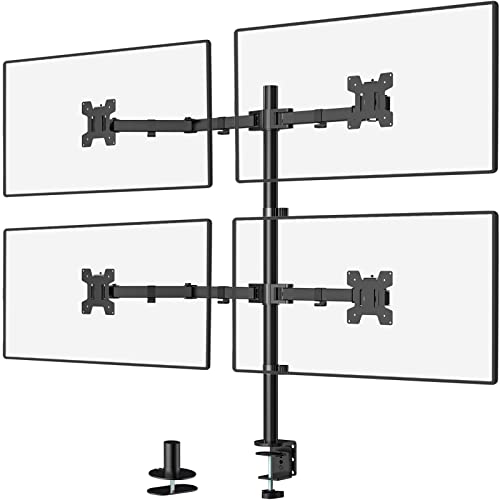 WALI Quad Monitor Desk Mount, 4 Monitor Stand Fits Heavy Duty Computer Screen up to 27 inch, Full Adjustable Arm Holds up to 22 lbs per Arm (M004), Black - size: 13"-27", style: Quad