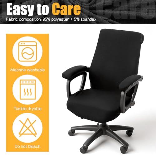 Office Chair Cover with Armrest Covers Black Water Repellent Jacquard Computer Chair Covers with Arms Removable Washable Office Armrest Cover with Zipper (Black)