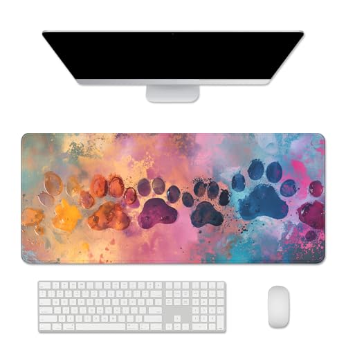 Cute Dog Paw Print Mouse Pad Desk Mat,Large Mouse Pads Desk Pad,Full Size Mouse Pad Gaming Mousepad Mouse Mat with Stitched Edge - Non-Slip Rubber Base for Office Computer Keyboard Laptop - color: color&paw print