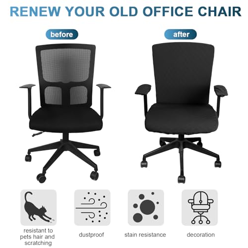 Tallew 4 Pcs Office Chair Covers Set Computer Universal Protective Stretchable Chair Seat Covers Desk Armrest Slipcovers Pads Office Cushion Backrest for Rotating(Dark Grey) - color: Dark Grey