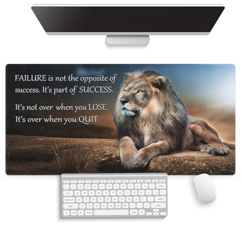 Large Gaming Extended Mouse Pad (31.5" x 15.8") - Majestic Lion at Rest Inspirational Quote About Success Motivational Words, Extra XXL Office Accessories, Premium Stitched Anti-Slip Desk Mat - color: Lion Quotes