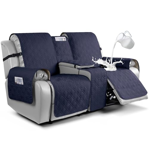 VANSOFY Loveseat Recliner Cover with Console 100% Waterproof Sofa Slipcovers Non-Slip Reclining Couch Cover Split Sofa Covers Furniture Protector for Pets, Dogs(Dark Blue) - color: Dark Blue