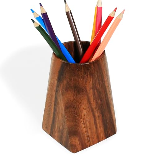 Acacia Wooden Pen Pencil Holder for Desk, Multi-purpose Pencil Cup for Office/School/Home, Pen Organizer Desk Accessories, Also Suitable for Makeup Brush Holder