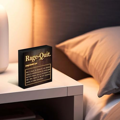 Gaming Accessories for Game Room, ‘Rage-Quit’ Wood Box Sign Decor, Gifts for Video Gamer, Boys & Girls, Men and Women, Gamer Room Decorations, Birthday Gifts, Gaming desk decor, Christmas Gifts. (008)