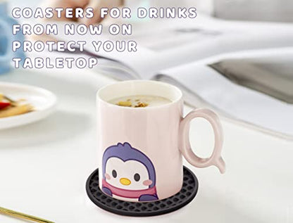 Coasters for Drinks 6 Pcs Drink Plastic Coaster with Holder,Heat Resistant Silicone Cup Mat Tabletop Protection,Non-Slip Rubber Coasters for Kinds of Cups (Black) - color: Black-plastic Holder