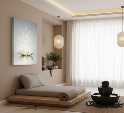 Zen Canvas Wall Art White Lotus Flower Bloom in Water Picture Yoga Spa Meditation Spiritual Room Wall Decor Poster Print for Living Room Bathroom Bedroom Office Study Room Home Decoration - color: Lotus, size: 16"L x 12"W