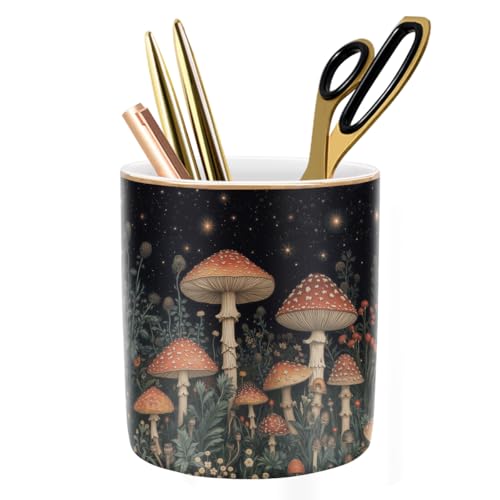Cute Pen Pencil Holder for Desk, Durable Ceramic Organizer Decor for Room, Office, Classroom, Mushroom Pattern - color: Cute Mushroom Pattern