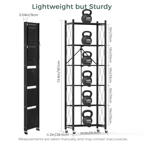 DEANIC 6-Shelf Folding Bookcase with Wheels, Heavy Duty Storage Shelves, Freestanding Metal Wire Shelving Unit for Living Room, Office, Kitchen, Basement, Pantry (Black 2 Pack) - color: Black-2 Pack, size: Compact 6 tier