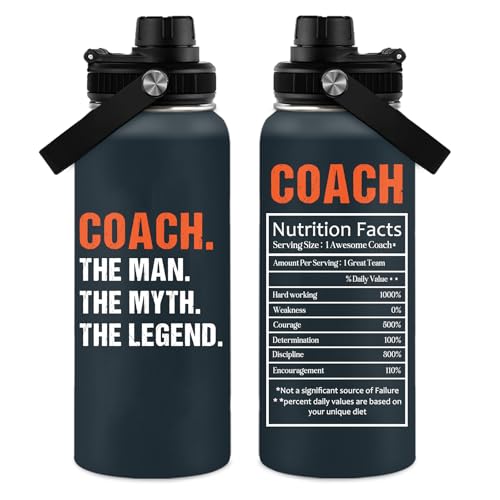 Coach Gifts - 32 Oz Coach Nutriton Facts Water Bottle, The Man The Myth The Legend - Christmas Birthday Cheer Coachs Gifts, Soccer Softball Basketball Swim Coachs Appreciation Gift for Him - color: Coach