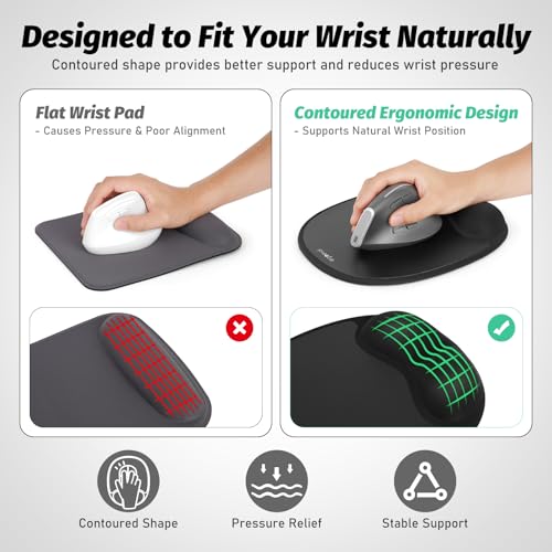 Ergonomic Mouse Pad with Skin-Friendly Lycra Memory Foam Wrist Rest, Easy-to-Clean Smooth PP Surface, and Non-Slip PU Base – Ideal for Vertical, Ergonomic, and Office Mice (Jet Black) - color: Jet Black