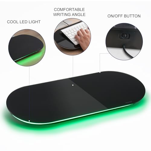 TSJ OFFICE Glass Desktop Whiteboard - 17 X 7 Inches Small Dry Erase Board with Green Light, Black Glass White Board Surface Notepad with 1 Drawer, Desk Organizers for Office, Home, School Supplies - color: Green Light (Black Glass)