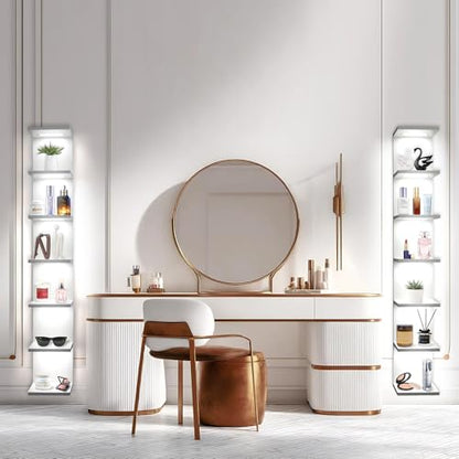 7 Tier Wall Shelves with Led Light, Lack Wall Shelf Unit, Vertical Shelf with Remonte Control,White Shelves - color: 7 Tier White