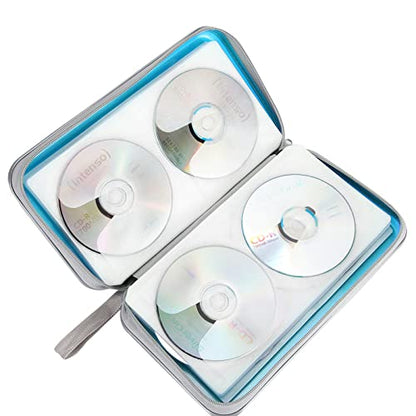 Siveit CD Case Holder, 80 Capacity CD/DVD Case Holders Wallet Hard Plastic CD DVD Disc Cases Storage Binder for Car Home Office Travel (Sky Blue) - color: Sky Blue