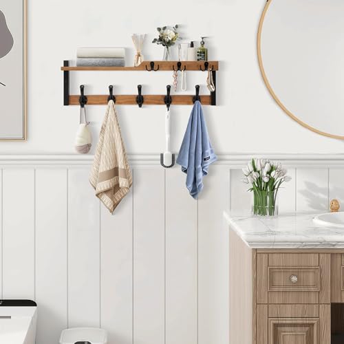 dreampossible 4 in 1 Coat Rack Wall Mount with Shelf, Coat Hooks 25.2" Entryway Coat Hanger with Key Hooks and Mail Holder, Wall Hooks with Shelf, Hat Rack for Wall Key Holder Mail Organizer - color: Brown