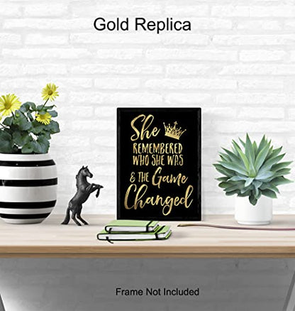 Inspiration Motivational poster for Woman - She Remembered Who She Was And the Game Changed - Teen Girls Women Bedroom Wall Art & Decor - Encouragement Gift - Motivation Saying Poster 8x10