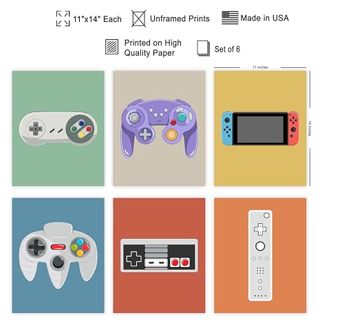 Poster Master 6-Piece Video Game Controllers Print - Gaming Poster - Geeky & Pop Art - Retro Consoles Design - Gamer Gift - Colorful Game Room or Teen Boy's Room Decor - 11x14 UNFRAMED Wall Art - color: Style-04, size: 11"L x 14"W