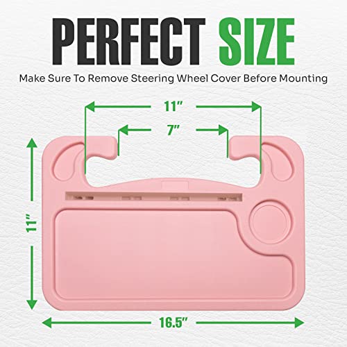 lebogner Steering Wheel Tray, Car Tray for Eating, Hook On Steering Wheel Desk for Food, Laptop and Car Accessories, Car Road Trip Must Haves Gadgets Car Table (Light Pink, with Tablet Slot) - color: Light Pink, With Tablet Slot