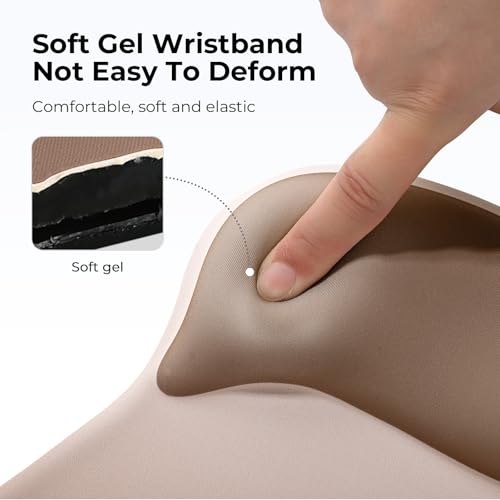 EooCoo Ergonomic Mouse Pad with Gel Wrist Rest Support Middle Concave Design, Relieve Wrist Pain Mousepad, Non-Slip Base for Laptop, Office Desk Accessories, Carpal Tunnel Syndrome - color: Khaki