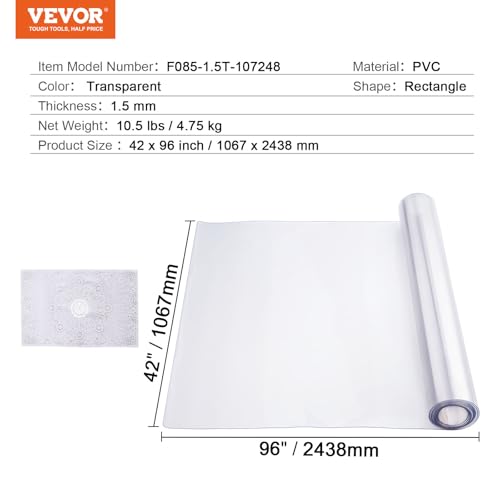 VEVOR Plastic Table Cover, 42 x 96 Inch 1.5 mm Thick Clear Rectangle PVC Desk Mat Protector, Waterproof & Easy Cleaning Desk Pad Tablecloth, for Office Dresser, Dining Room, Night Stand - size: 96" x 42" (Rectangular)