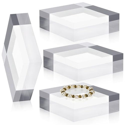Qunclay 4 Pcs 5 x 5 x 2 Inches Acrylic Square Display Block Clear Polished Acrylic Cubes Jewelry Display Stand for Jewelry Ring Showcase Holder Base Collections - size: 5 x 5 x 2inches