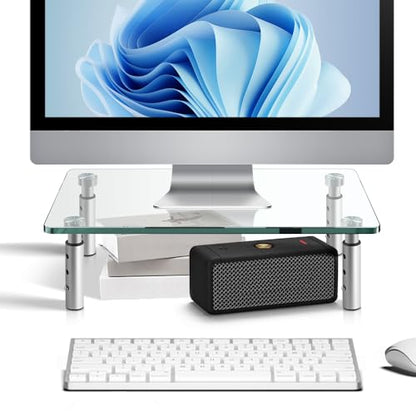 KKTONER GLASS Monitor Stand with Height Adjustable for Home Office 2 Pack Computer Monitor Riser PC Screen Riser for Desk Organzier Laptop