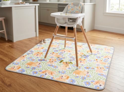 Splat Mat for Under High Chair/Arts/Crafts, Waterproof and Anti-Slip Splash Mat Floor Protector, Washable Highchair Floor Mat, 51 Inch Reusable Messy Mat and Baby Feeding Table Cloth - color: Daisy Garden