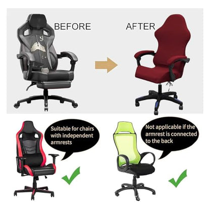 Gaming Chair Cover Set with Armrest Covers, Stretch Ruffled Slipcover for Racing Office Computer Reclining Chairs (Wine red) - color: Wine Red