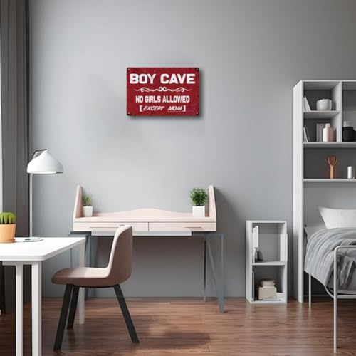 No Girls Allowed Signs for Boys - Little Man Cave Sign for Boys, Boys Only Signs for Kids Room, Boys Room, Bedroom, Boy Cave, Gaming Room Wall Art Decor, Cool Boys Gifts, 12 x 8 inch