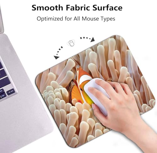Cute Clown Fish Mouse Pad, Marine Wildlife Swimming in Tentacles Desk Mat | Pacific Ocean Bali Indonesia Underwater Landscape, Anti-Slip Rubber Base, Silky Smooth Surface, Cute Office/Gaming Mousepad - color: Color_CNl