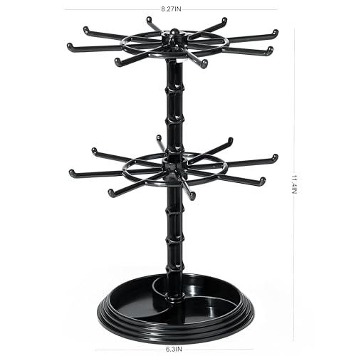 2 Tier Rotating Jewelry Display Stand, Necklace Holder, Jewelry Tree Stand, DIY Organizer for Bracelets, Necklaces, Earrings, Rings, Watches (Black) - color: Black