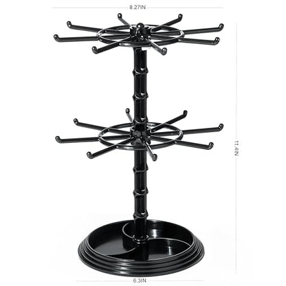 2pcs black 2 Tier Rotating Jewelry Display Stand, Necklace Holder, Jewelry Tree Stand, DIY Organizer for Bracelets, Necklaces, Earrings, Rings, Watches (2 pcs black) - color: 2 pcs black