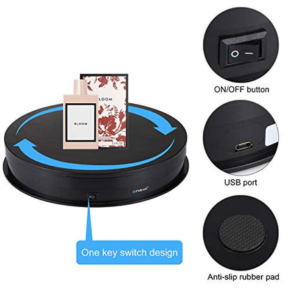 PULUZ 360 Degree Photography Turntable Rotating Display Stand, 11.2in(28cm) Diameter 360 Degree Turntable Display Stand for Photography Video Shooting Props Jewelry, Max Load 44Lb (Black) - size: 11.3inch/Black