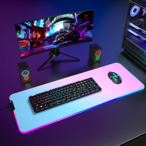 ITNRSIIET RGB Gaming Mouse Pad Full Desk XL Extended Large Gaming Mousepad 12 Lighting Modes, 30% Thicker, Big LED Desk Mat for Keyboard Men Gamers Esport Pros, 32" x 12",Gradient Blue Pink - color: Z-gradient Blue Pink