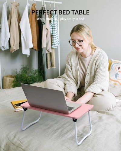 Ruxury Foldable Lap Desk Laptop Stand Bed Desk Table Tray, Breakfast Serving Tray, Portable & Lightweight Mini Table, Lap Tablet Desk for Sofa Couch Floor - Pink - color: Matte Pink