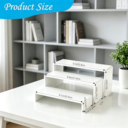Wider Version White Acrylic Display Risers 2 Sets 6 Pcs 4 Inch Wide Rectangular Shelves for Tabletop Display 3 Sizes for Jewelry Cupcake Funko Pop Figures Retail Showcase Decor - color: White 4 Inch Wide 6 PCs