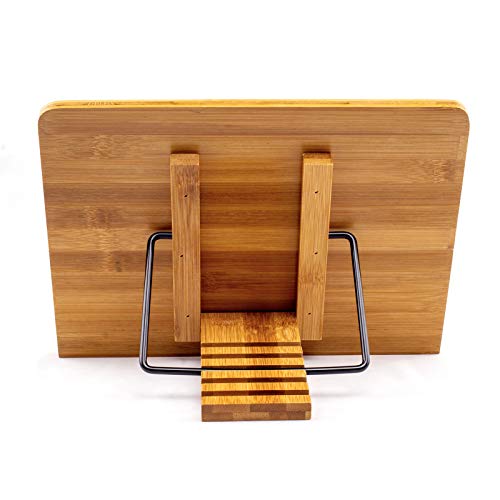 Large A+ (15.4 x 11) Inch XL Bamboo Book Stands & Holders for Reading Hands Free in Bed,Cookbook,Textbook,Law,with 6 Adjustable Height Document Stand