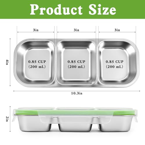UPTRUST Reusable Snack Containers with Lids, 2pcs Stainless Steel 3-Compartment Snack Box, Divided and Leak-Proof Design for Take-Out Condiments and On-the-Go Snacks - size: 2-Piece 3-Compartment