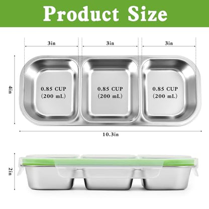 UPTRUST Reusable Snack Containers with Lids, 2pcs Stainless Steel 3-Compartment Snack Box, Divided and Leak-Proof Design for Take-Out Condiments and On-the-Go Snacks - size: 2-Piece 3-Compartment