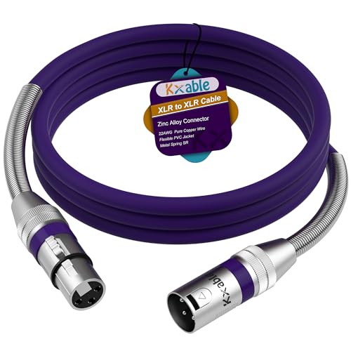 Kxable XLR Microphone Cable 8 FT, XLR Male to Female Balanced Mic Cable, 3-Pin Shielded Speaker Cord, Zinc Alloy Connectors, 22AWG Pure Copper, Metal Spring SR, Recording Studio, Podcast, Purple - color: Purple, size: 8FT