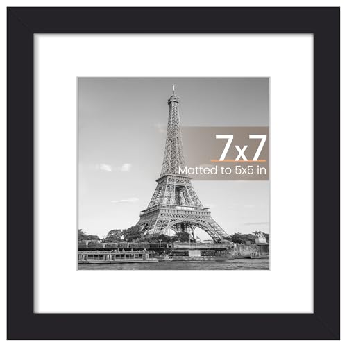 upsimples 7x7 Picture Frame, Display Pictures 5x5 with Mat or 7x7 Without, Wall Hanging Photo Frame, Black, 1 Pack - color: Black, size: 7x7