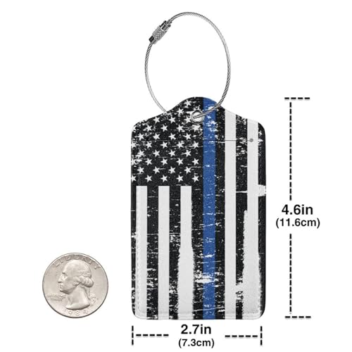2 Pcs Thin Blue Line Flag Luggage Tags for Suitcase, American Police Support Stripes Gifts for Privacy Cover ID Label with Stainless Steel Loop - color: Thin Blue Line Flag