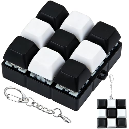 Keyboard Fidget Toy, Keyboard Keychain Fidget Toys, 9-in-1 Clicker Fidget Toy, Stress Relief Desk Decompression Button, Anxiety Relief Valentine's Day Gifts (2 Color-White Black) - color: 2 Color-white Black