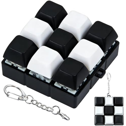 Keyboard Fidget Toy, Keyboard Keychain Fidget Toys, 9-in-1 Clicker Fidget Toy, Stress Relief Desk Decompression Button, Anxiety Relief Valentine's Day Gifts (2 Color-White Black) - color: 2 Color-white Black