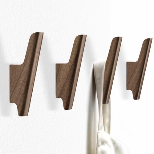Wood Wall Hooks 4 Pack Coat Hooks Wall Mount Walnut Wooden Hooks for Hanging Hat, Bag, Backpack, Rustic Coat Hooks for Wall, Wood Towel Hooks for Bathrooms and Entryway Hooks (Walnut, Light) - color: Walnut, Light