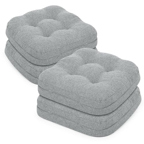 baibu Dining Chair Cushions Set of 4, Dual-Layer Memory Foam Kitchen Chair Cushions, Patented Design Seat Pads with Ties, 16.5 x 16.5 x 3.5in, Grey - color: Grey, size: 4 Count (Pack of 1)