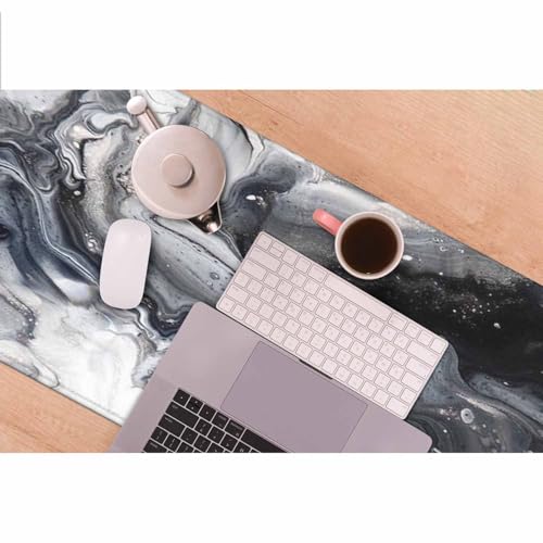 Marble Abstract Art Gaming Mouse Pad Fluid Art Black and White Modern Large Full Desk Keyboard Mousepad for Computer,Home,Office 35.4"X15.7" - color: Marble Abstract Art