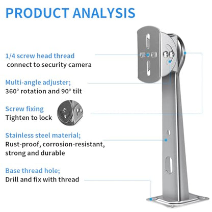 Stainless Steel Wall Mount Bracket for CCTV Security Camera | Adjustable Extension Arm Holder for Eufy Solocam s220 Indoor and Outdoor Installing Surveillance Accessories