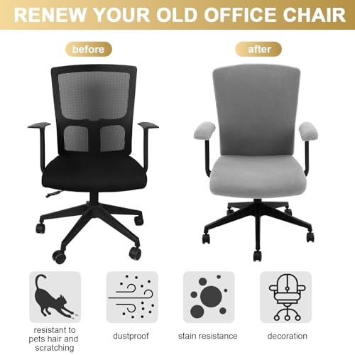 Tallew 4 Pcs Office Chair Covers Set Computer Universal Stretchable Protective Chair Seat Covers Desk Armrest Slipcovers Pads Office Cushion Backrest for Rotating(Grey,Sherpa) - color: Grey