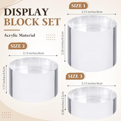 Geelin 9 Pcs Acrylic Risers Stand Display Block Decor Riser 3 Size Decor Clear Polished Cube Solid Pedestal Stand for Jewelry Perfume Photography Collection Food Doll Wedding High Density (Round) - style: Round
