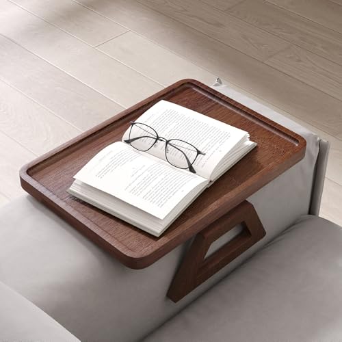 Couch Arm Tray,Bamboo Folding Sofa Tray,Sofa Armrest Tray Clip-On Couch Desk for Drinks,Snacks,Phone,Remote Control（Brown） - color: Brown, style: 13.0" x 9.4"